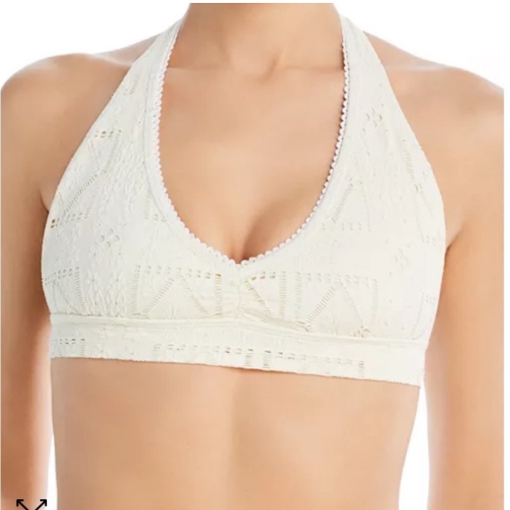 NWT! Frankie’s Bikini Edie Patchwork Bikini Halter Top in Size Large.